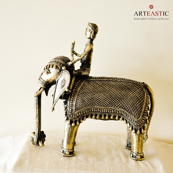 Dokra Statue  Elephant With Mahout DS-007b