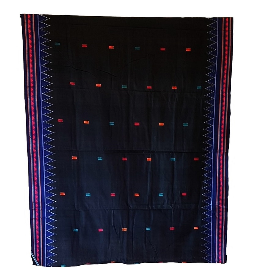Dongria black cotton saree  with buti TS-02-003a