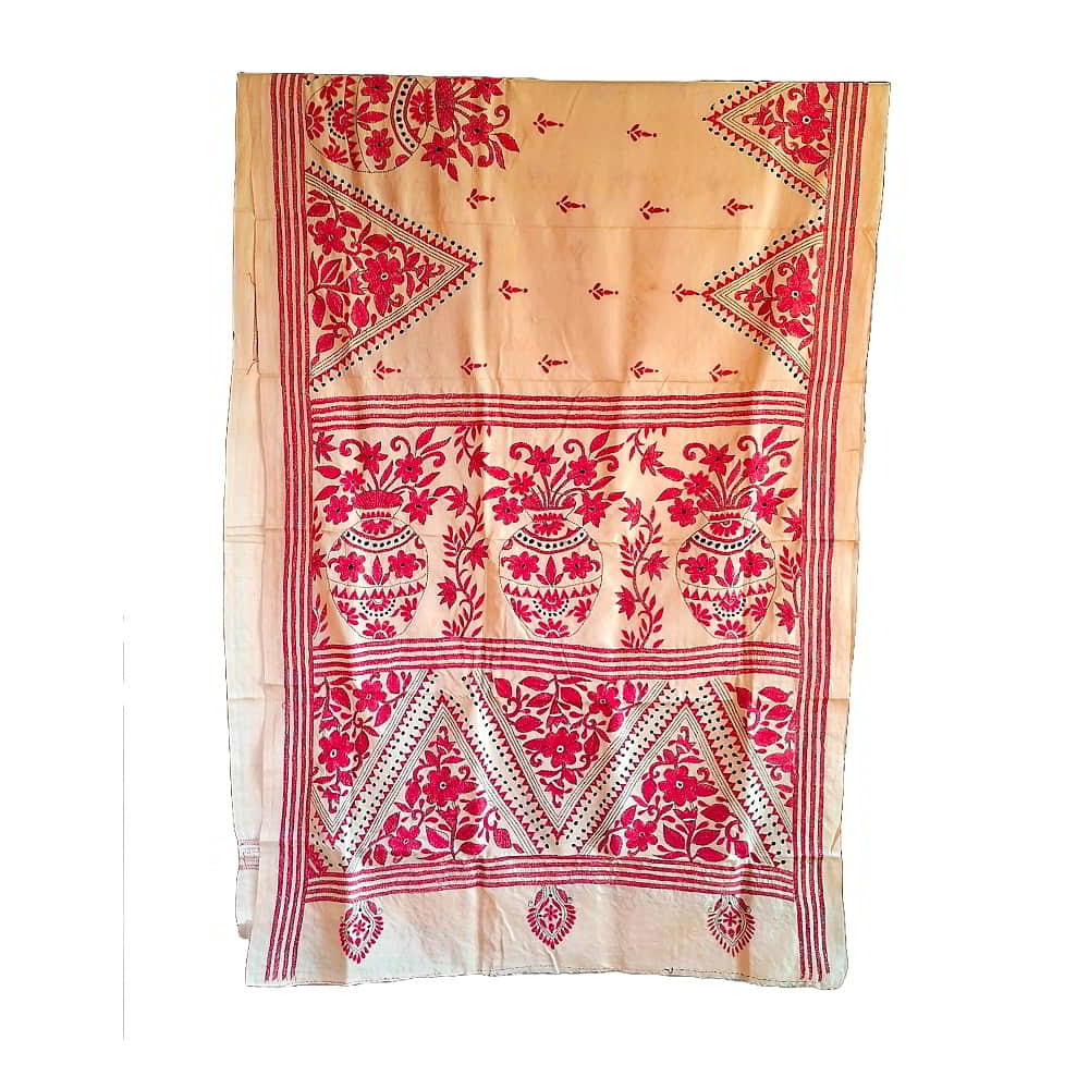 Kantha silk Saree with off white base KS-01-517