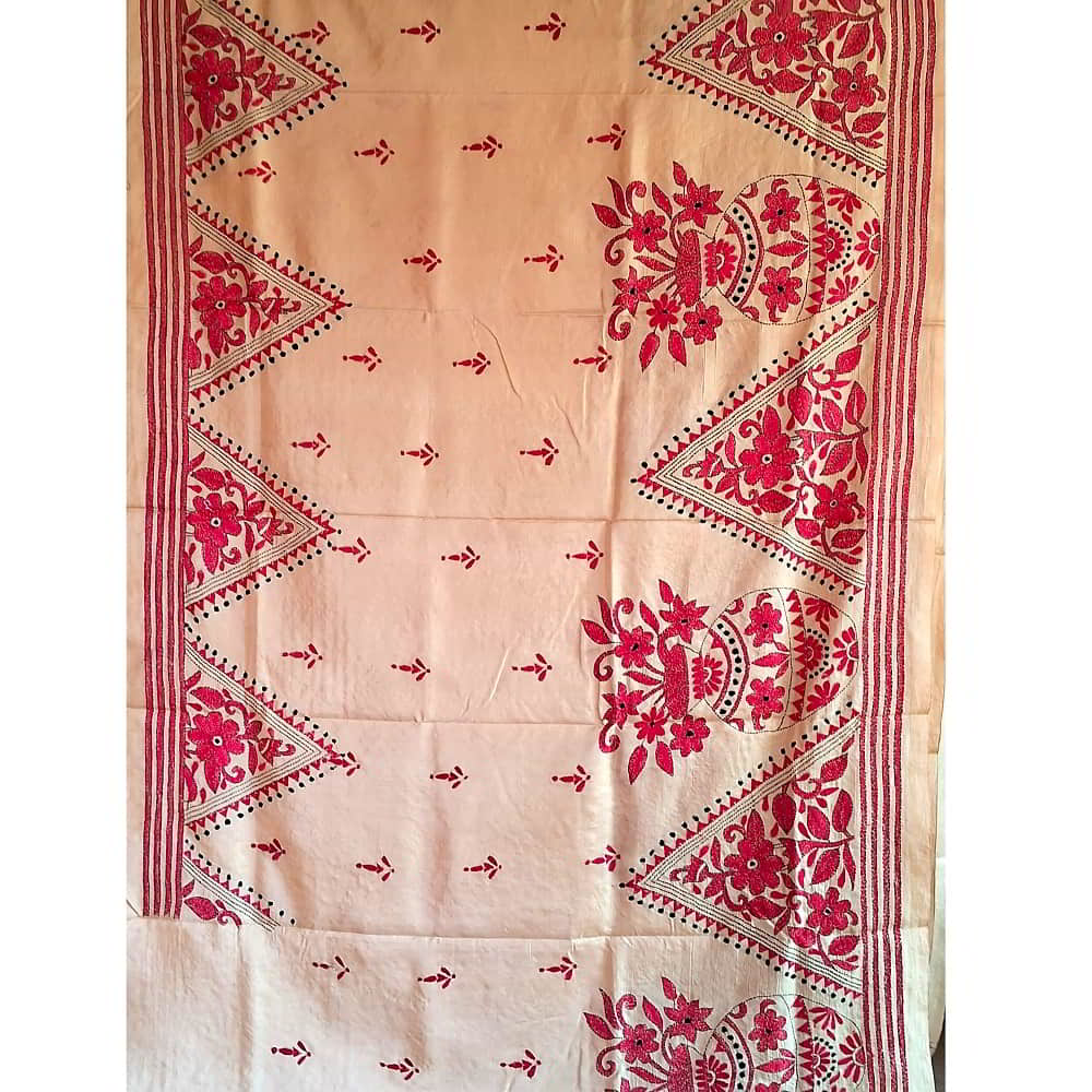 Kantha silk Saree with off white base KS-01-517a