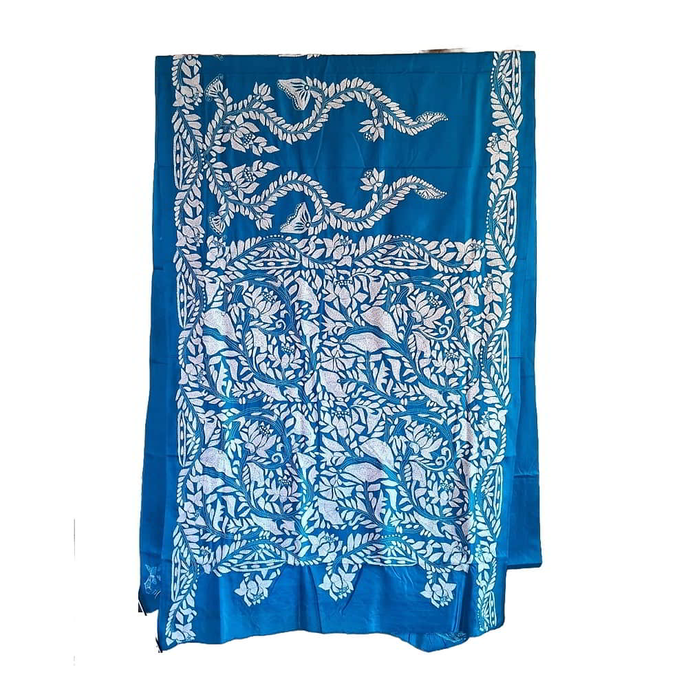 Kantha silk Saree peacock blue base KS-01-508