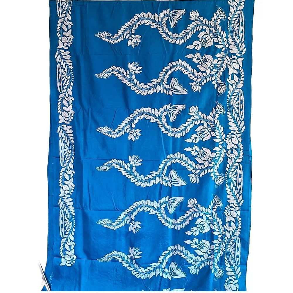Kantha silk Saree peacock blue base KS-01-508a