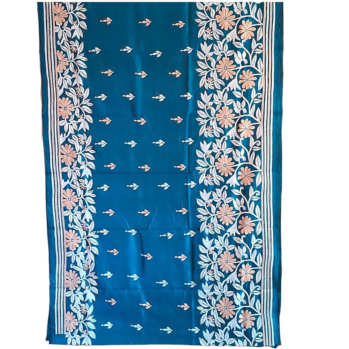Turquoise blue kantha silk sari KS-522a