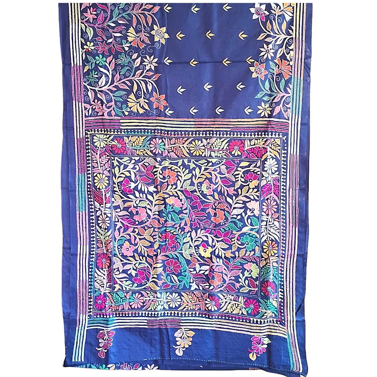 Kantha silk Saree with royal blue base KS-524