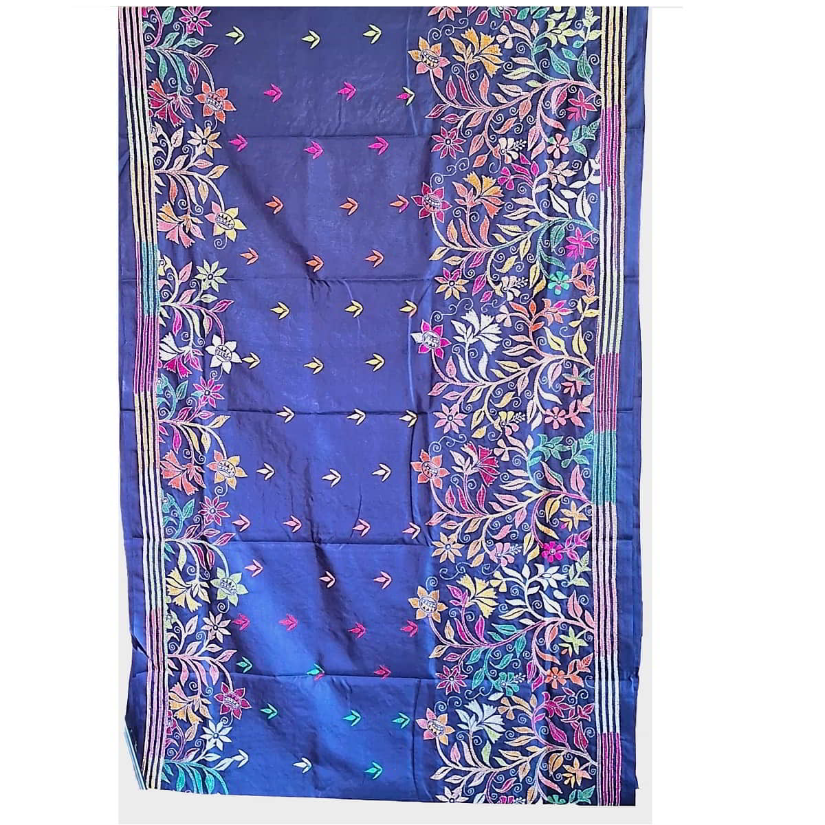 Kantha silk Saree with royal blue base KS-524a