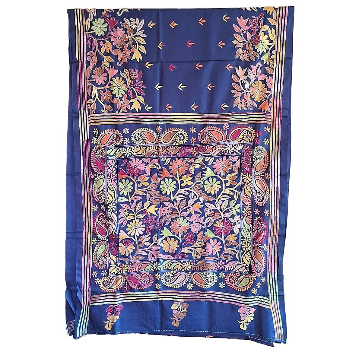 Kantha silk Saree with royal blue base KS-525