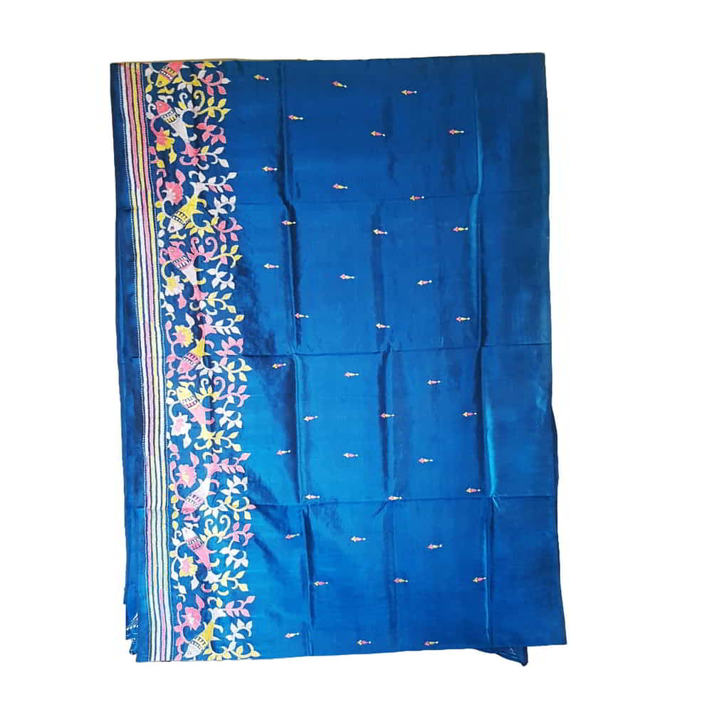 Kantha silk Saree peacock blue  KS-01-513c