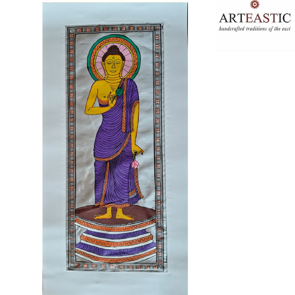 Pattachitra of Gautam Buddha on Tussar silk PCP-T-