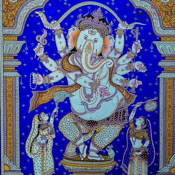 Pattachitra Paintings Ganesha on tussar PCP-012c