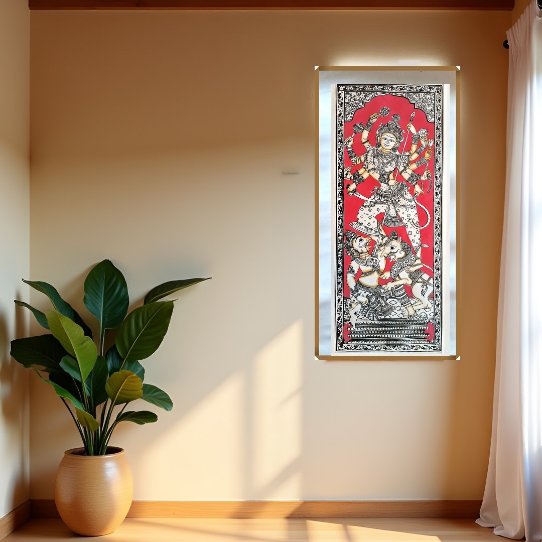 Pattachitra of Devi Durga on Tussar silk PCP-T-99a