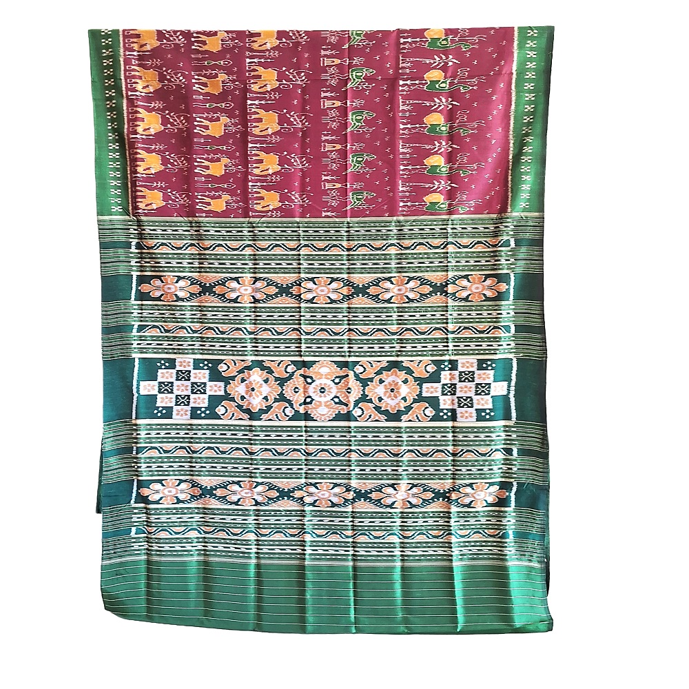 Sambalpuri Silk saree maroon and green combination